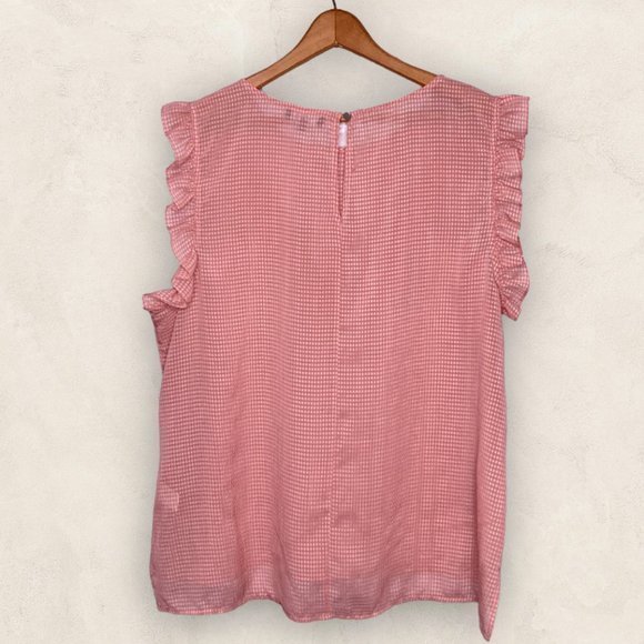 1.State Size XL Revolve Pink Sheer Gingham Check Ruffle Detail Trim Blouse Top - Picture 3 of 5